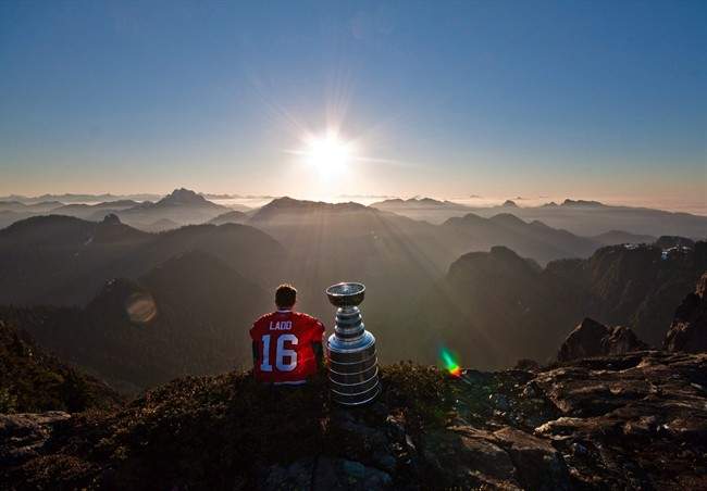 Atlanta Thrashers forward Andrew Ladd, formerly of the Stanley Cup champion Chicago Blackhawks, spends his day with the Stanley Cup atop Crown Mountain, B.C., north of Vancouver, on Monday, July 19, 2010.The Stanley Cup is on the road with the Boston Bruins. Assistant coach Doug Houda spent some time with the trophy in Whitefish, Mont., on Tuesday and will send it off on a two-month celebration that stretches from coast-to-coast in Canada to remote locales in Europe.THE CANADIAN PRESS/ Mark L. Johnson.