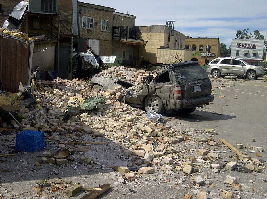 This isn't Moore, Oklahoma, but Goderich, Ontario. It is estimated that Canada experiences up to 230 tornadoes annually.