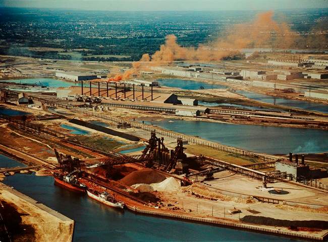 A 1954 photo by George Hunter shows the Dofasco and Stelco steel mills, in Hamilton, Ont.