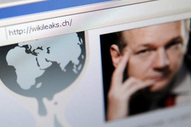 A screengrab showing the Wikileaks website featuring editor-in-chief Julian Assange.