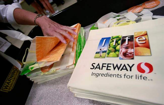 This file photo made July 21, 2010, shows Safeway cloth bags in San Ramon, Calif. 