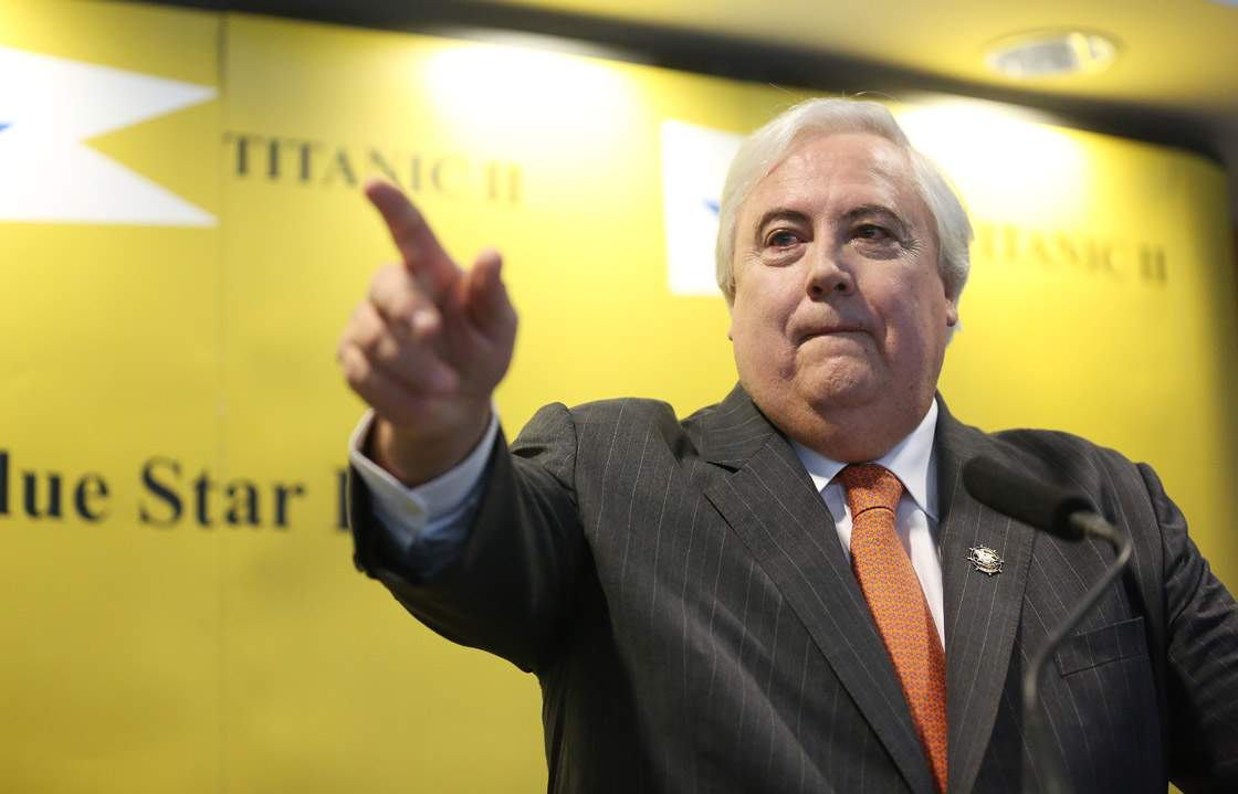 Australian mining tycoon Clive Palmer unveils plans for a 'Titanic II' near-replica cruise ship at a news conference at the Intrepid Sea, Air & Space Museum on February 26, 2013 in New York City. 