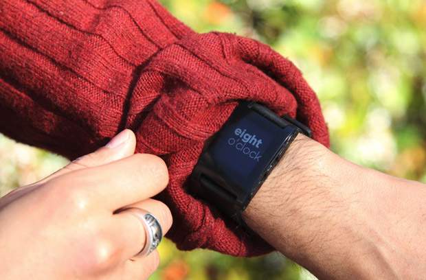 This handout images shows the Pebble E-Paper watch prototype, developed by former University of Waterloo student, Eric Migicovsky. The watch, which integrates with iPhone and Android devices, has raised nearly $8 million on crowd-funding website Kickstarter.com.