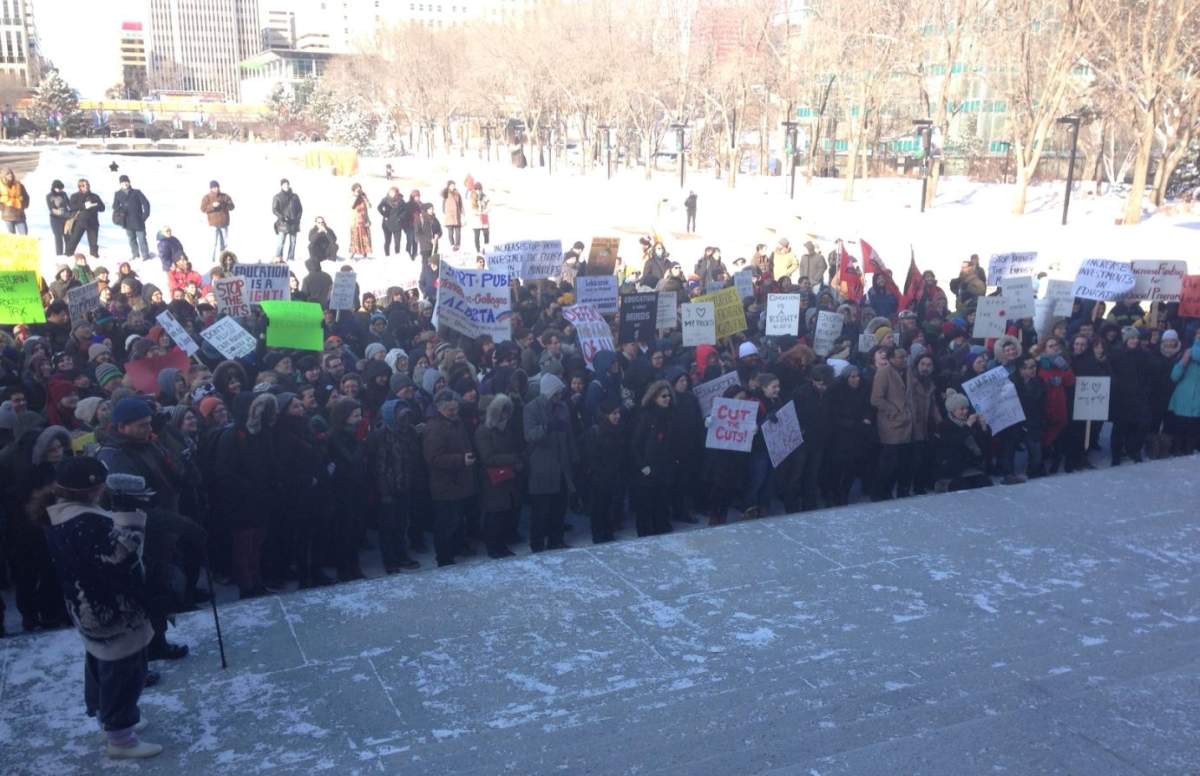 Students rally at the Alberta legislature, March 15, 2013.