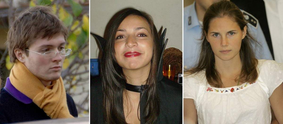 File photos combo shows, from left; Italian student Raffaele Sollecito, slain 21-year-old British woman Meredith Kercher, her American roommate Amanda Knox.