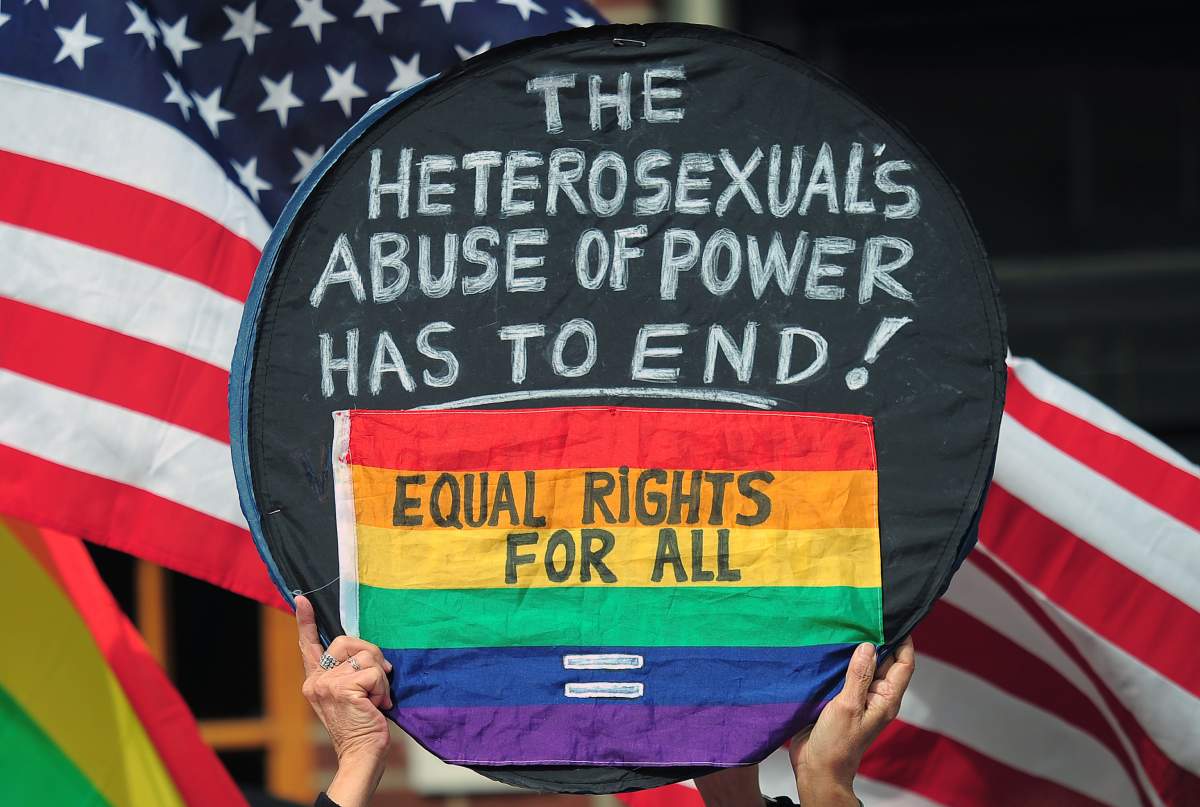 Marriage equality supporters take part in a march and rally ahead of US Supreme Court arguments on legalizing same-sex marriage in New York on March 24, 2013. 