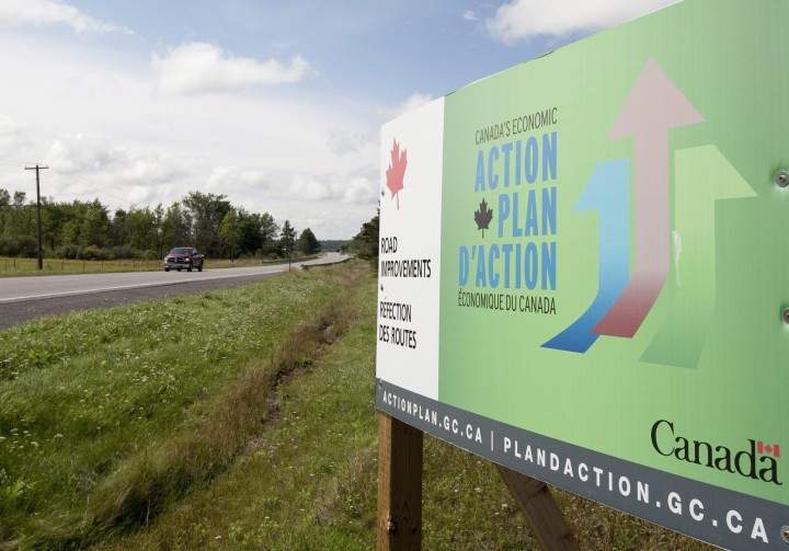 A government action plan sign is seen along the road near Mississippi Mills, Ont., Monday August 23, 2010.