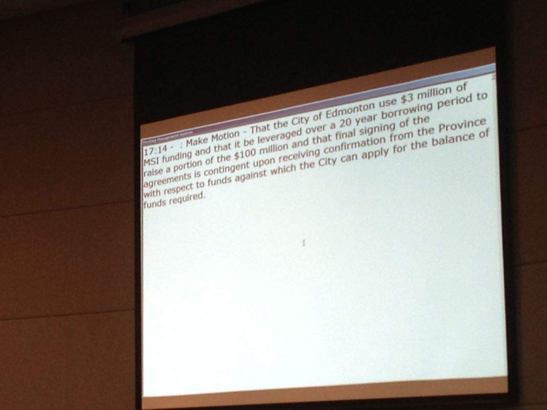 A motion presented during Edmonton City Council’s meeting about the Master Agreement on the downtown arena, April 10, 2013