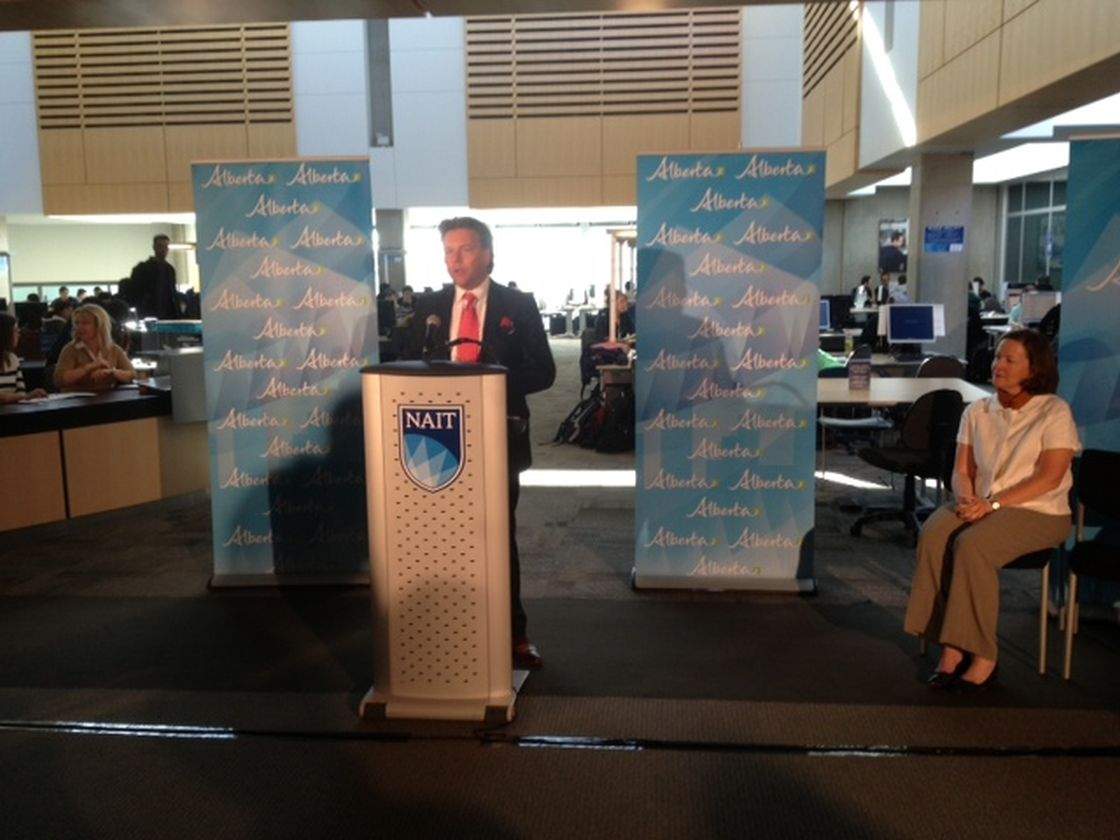 Advanced Education Minister Thomas Lukaszuk and Premier Alison Redford at NAIT, April 18, 2013.