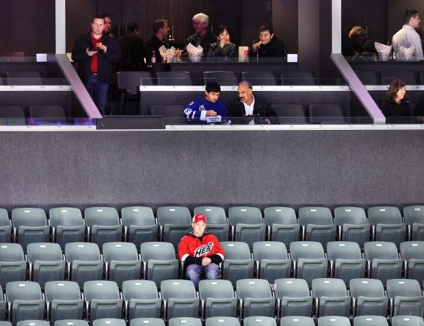 Attendance is a sparse for a Nov. 1, 2012 game between the Abbotsford Heat and Toronto Marlies at the Abbotsford Entertainment and Sports Centre.


