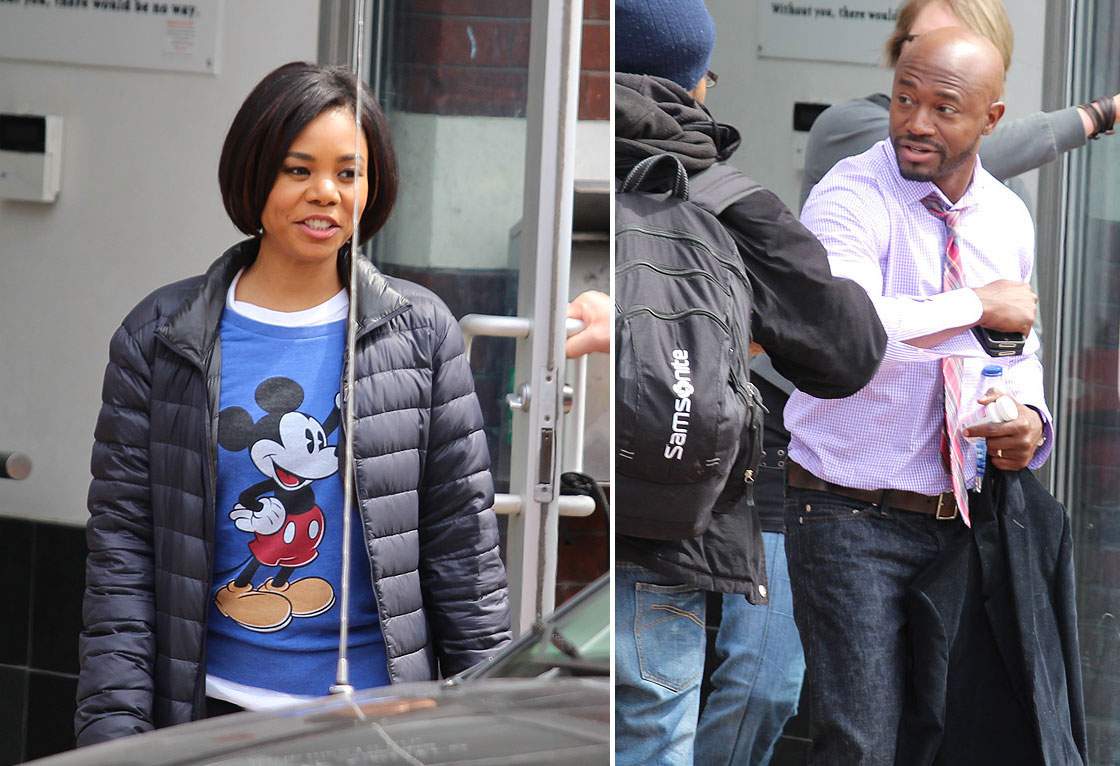 Regina Hall and Taye Diggs on the set of 'The Best Man Holiday.'.