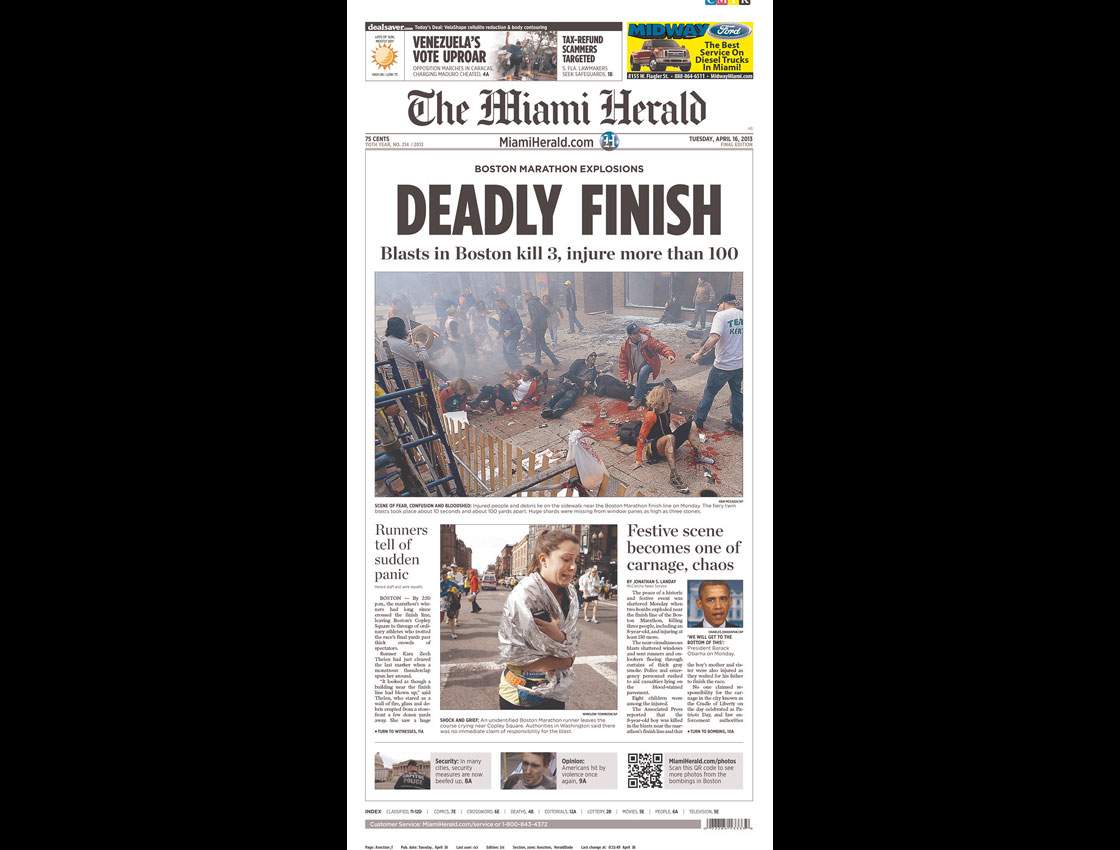 Gallery: Newspaper front pages morning after Boston Marathon - image