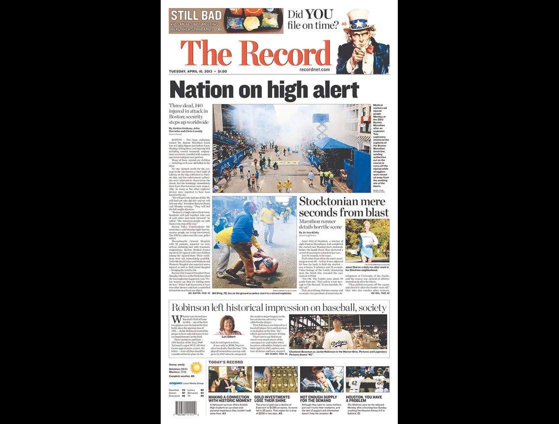 Gallery: Newspaper front pages morning after Boston Marathon - image