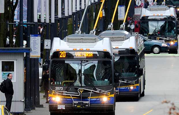 Buses on Granville Street in Vancouver.