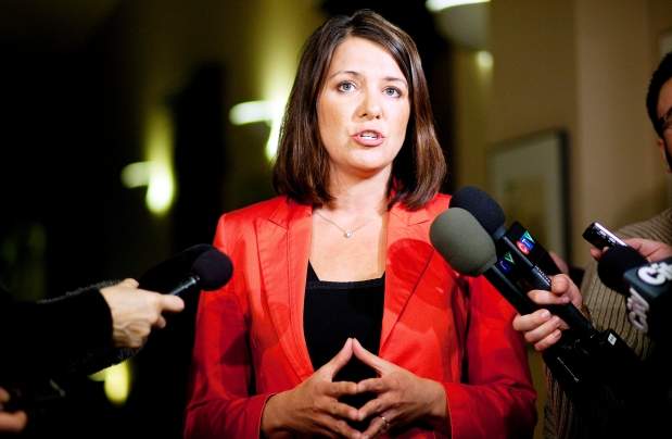 Wildrose Party Leader Danielle Smith speaks to reporters in Calgary, Alta., Thursday, Jan. 24, 2013.
