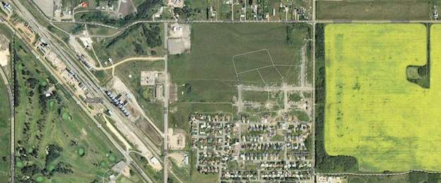 An overhead of the northwest edge of Dawson Creek.