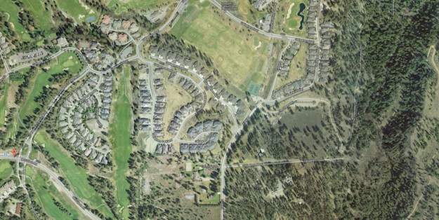 An overhead view of Gallagher Canyon. It’s a gated community.