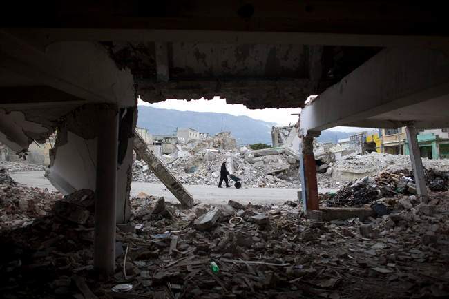 Buildings were reduced to rubble after a 7.0 magnitude earthquake struck Haiti in January 2010.