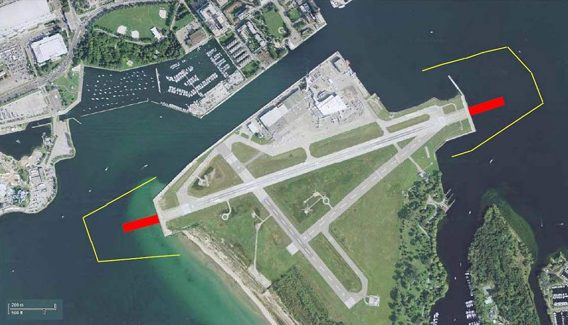 An image provides a sense of the area that will be affected around Billy Bishop airport on Toronto Island (PI Financial):