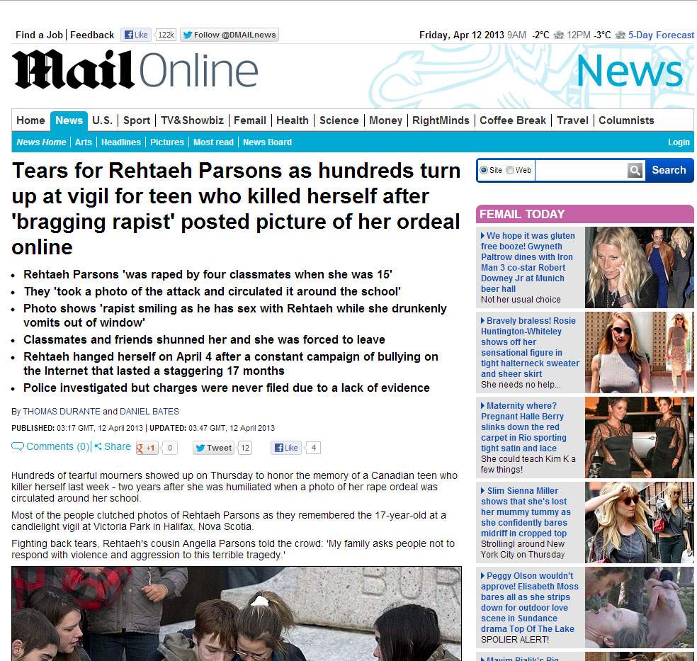 Rehtaeh Parsons’ made headlines in the U.K.’s Daily Mail newspaper. (File)