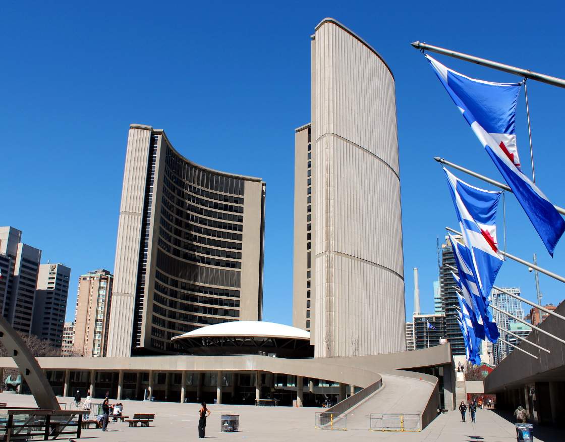 A general view of Toronto City Hall.
