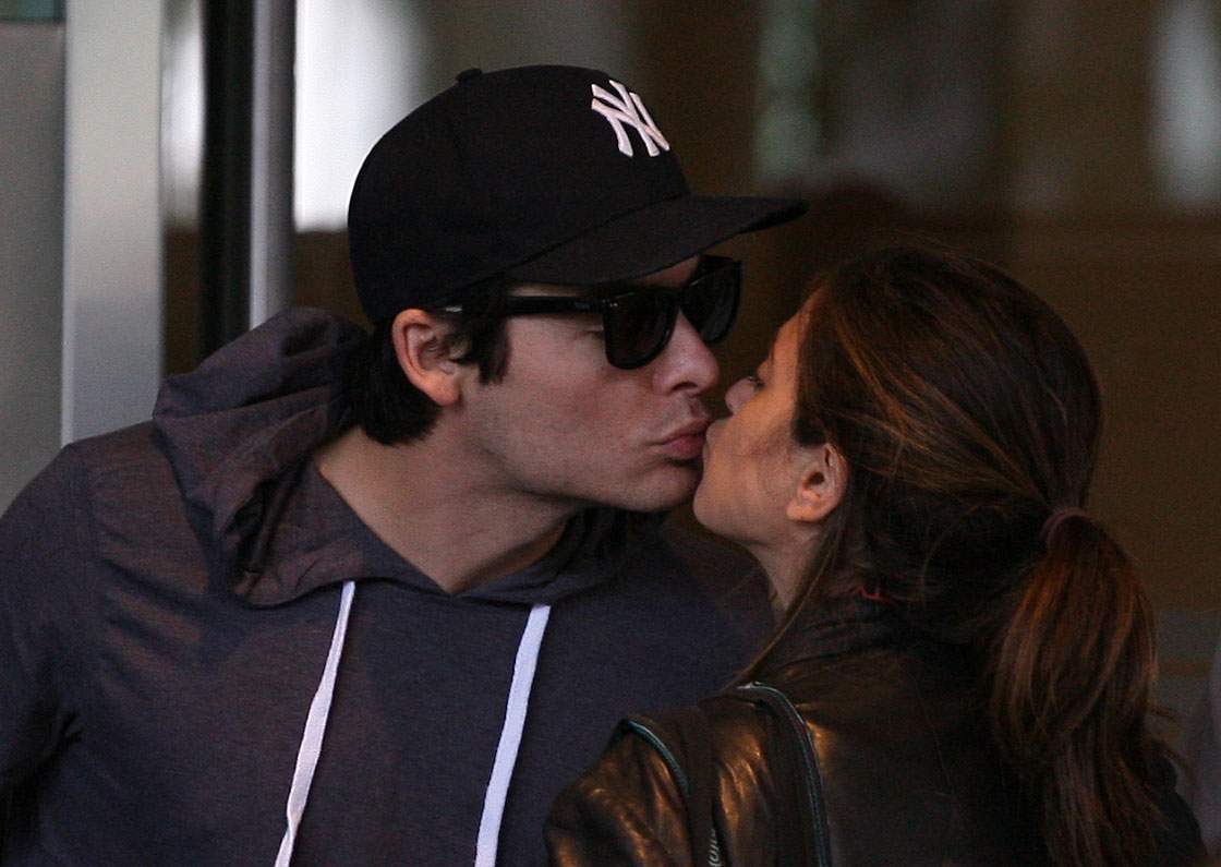 Kevin Zegers kisses fiancée Jaime Feld in Toronto in September 2012.