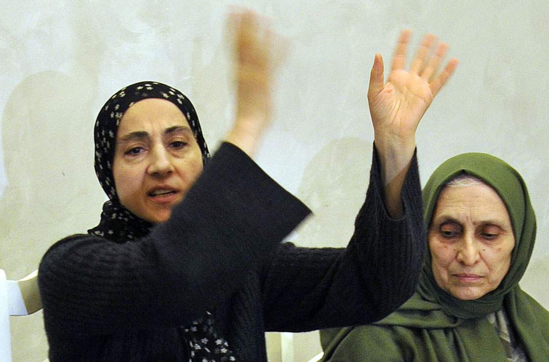 Zubeidat Tsarnaeva , mother of the suspected Boston bombers, brothers Tamerlan and Dzhokhar Tsarnaev, and their aunt Patimat Suleymanova attend a news conference in Makhachkala on April 25, 2013. 