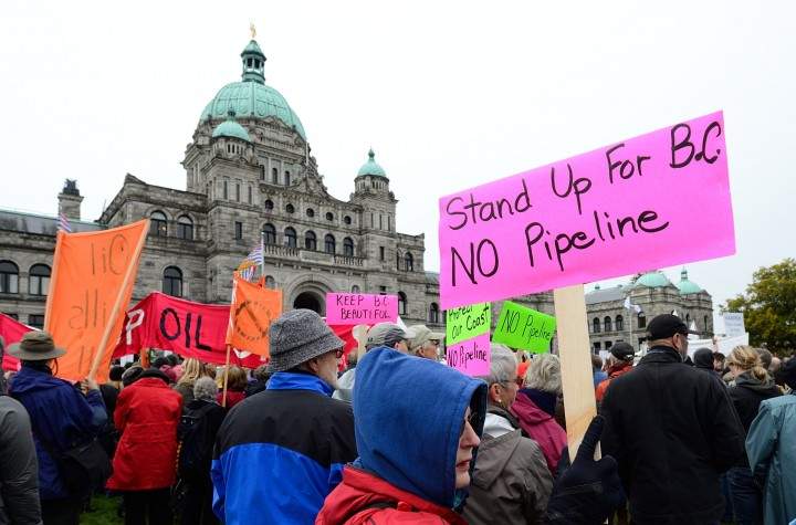 Native Leaders and environmentalists protesting the Enbridge, Northern Gateway Project last year. The Canadian Press Images/Paul Wright.