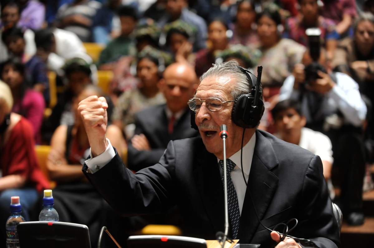 Former Guatemalan dictator (1982-1983) retired General Jose Efrain Rios Montt (86),speaks during his trial on charges of genocide committed during his regime, in Guatemala City on May 9, 2013. 