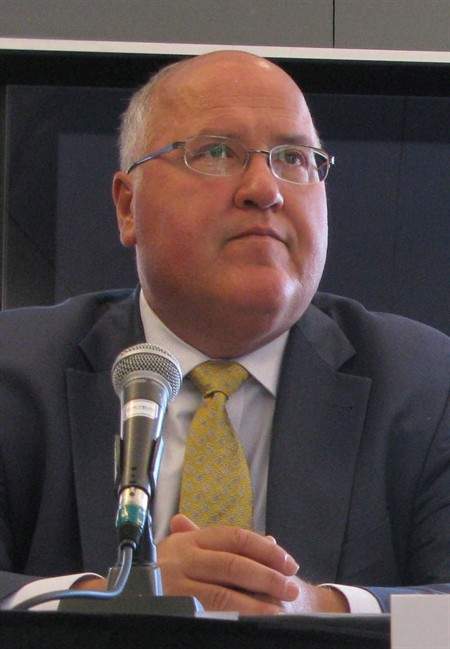Gerry Protti of the Energy Policy Institute of Canada is shown at a news conference in Calgary, Thursday, Aug. 2, 2012. Almost three dozen landowner, labour, aboriginal and environmental groups are demanding that Gerry Protti, hired to head Alberta's new energy regulator, resign before he even starts. 