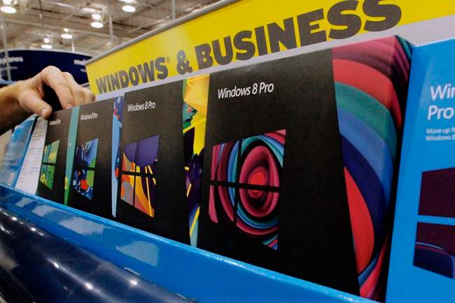 Different versions of the Microsoft Windows 8 operating system displayed at Best Buy on Oct. 26, 2012 in Springfield, Ill. 