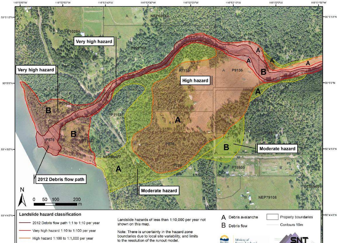 Map of the area showing the slide risk