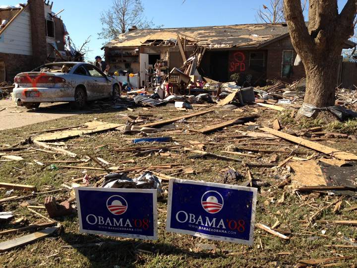 A storm rolled in early May 23 in Moore, OK, keeping people from sorting through the rubble where their houses once stood after Monday’s massive tornado. Mike Drolet / Global News