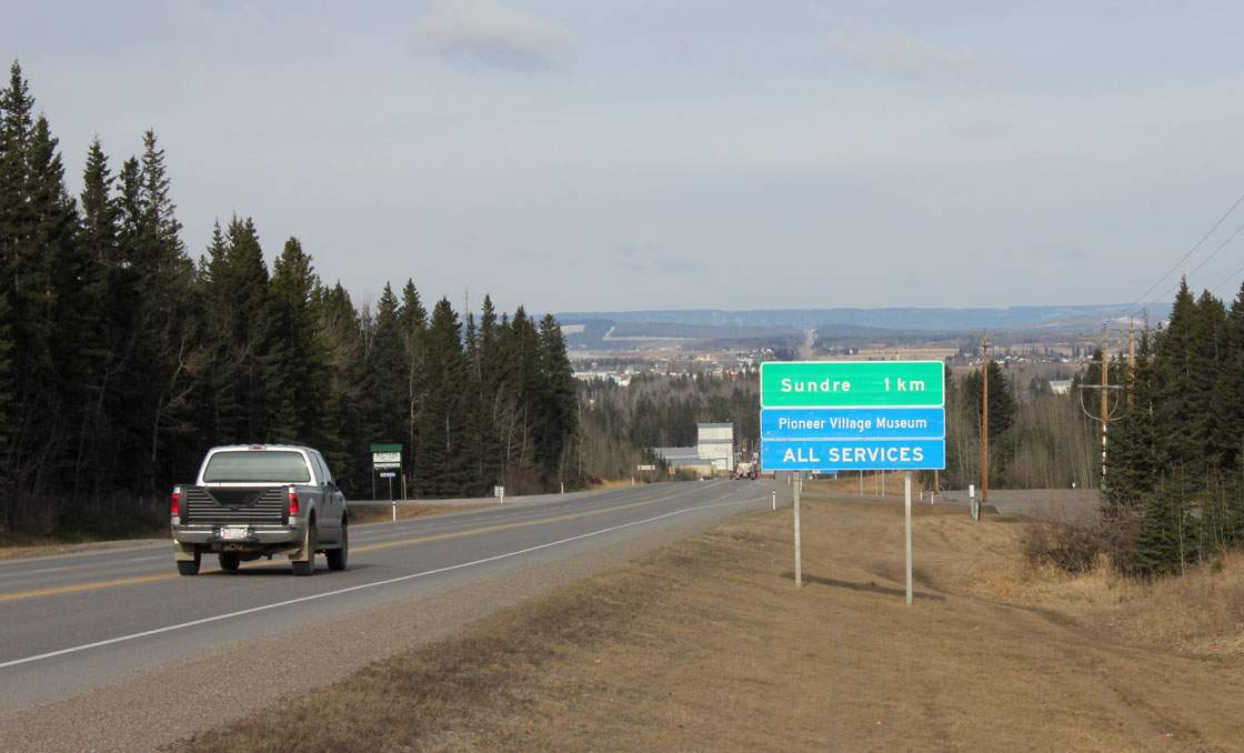 The highway leading into Sundre, Alberta.