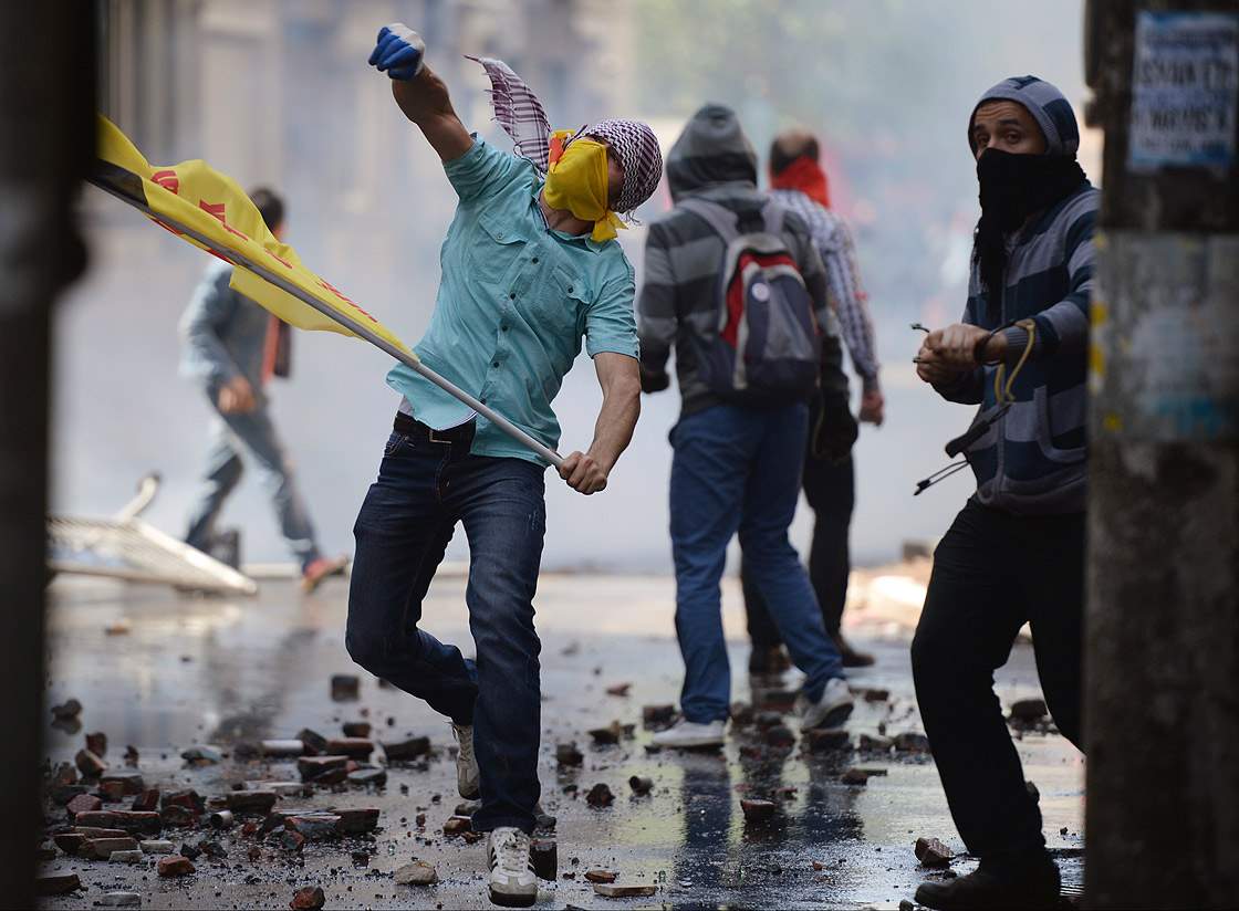 Clashes erupt between police and protesters during May Day celebrations in Istanbul, Turkey, Wednesday May 1, 2013. AP Photo