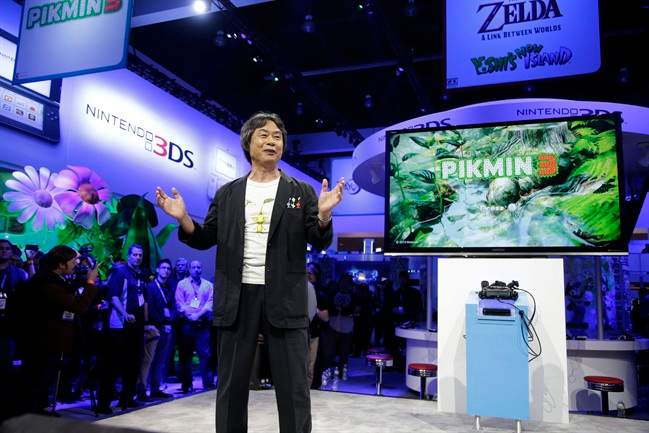 Shigeru Miyamoto, a Japanese video game designer, introduces the Pikmin 3 at the Nintendo Wii U software showcase during the E3 game show in Los Angeles, Tuesday, June 11, 2013.