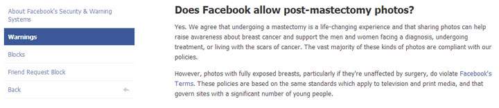 Facebook clarifies stance on post-mastectomy photos - image