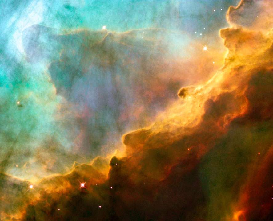 Images like the Omega or Swan Nebula, seen here in a Hubble photograph, can be viewed in apps like APOD.