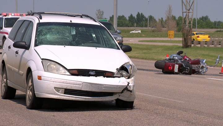 Woman motorcyclist taken to hospital with life-threatening injuries after crash on Highway 11 Saturday afternoon.