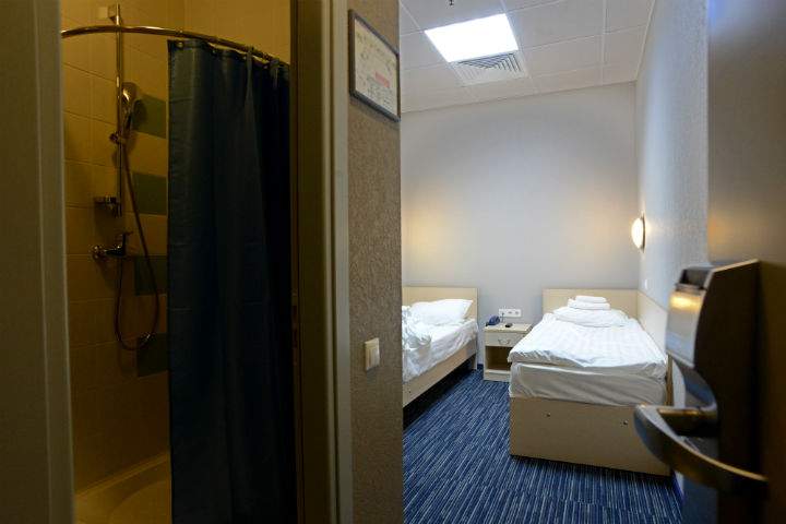 A general view one of the rooms in the Capsule Hotel ‘Air Express’ inside Moscow’s Sheremetyevo International Airport.