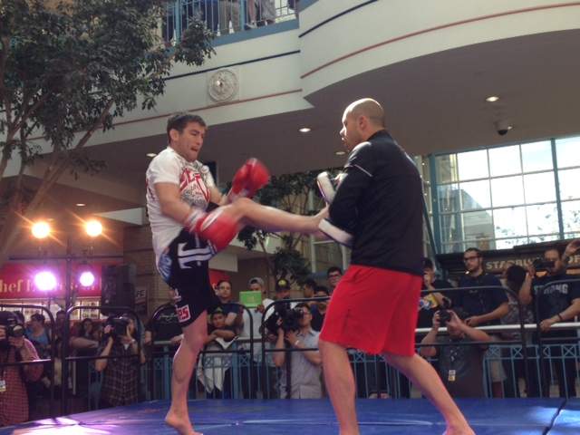 UFC fighter Sam Stout spars at Portage Place Mall in Winnipeg on June 12, 2013