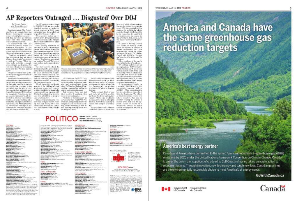 One of the taxpayer-funded ads that appeared in the U.S. publication Politico on May 15, 2013.