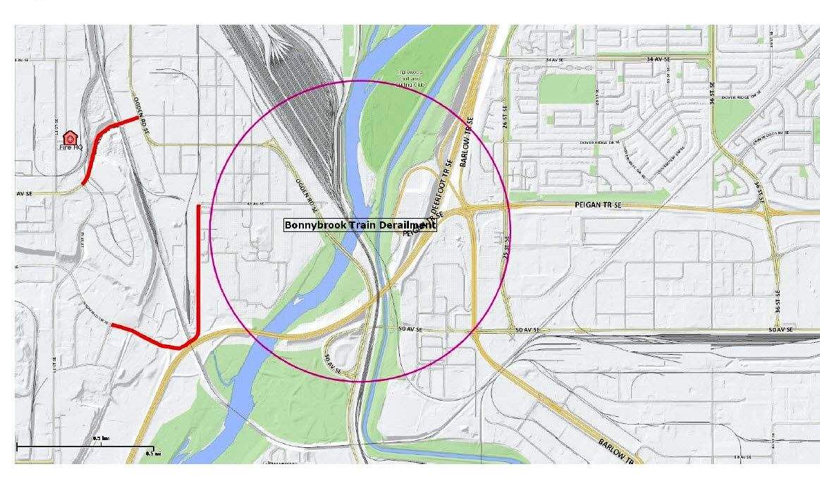 Calgary Police, EMS, Fire crews on scene at structural failure of rail bridge over Bow River