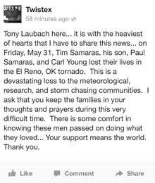 Three seasoned storm chasers die in El Reno tornado - image