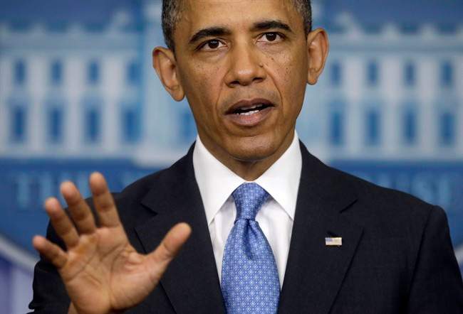 In this April 30, 2013, file photo, President Barack Obama answers questions during his new conference in the Brady Press Briefing Room of the White House in Washington, Tuesday, April 30, 2013. U.S. officials said June 13, 2013, that the Obama administration has concluded that Syrian President Bashar Assad's regime has used chemical weapons against the opposition seeking to overthrow him, crossing what Obama called a 'red line'. 