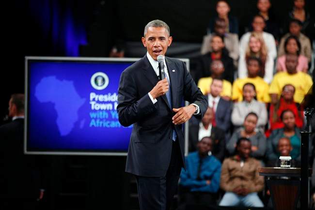 U.S. President Barack Obama delivers remarks and takes questions at a town hall meeting with young African leaders at the University of Johannesburg Soweto campus, South Africa, Saturday June 29, 2013.