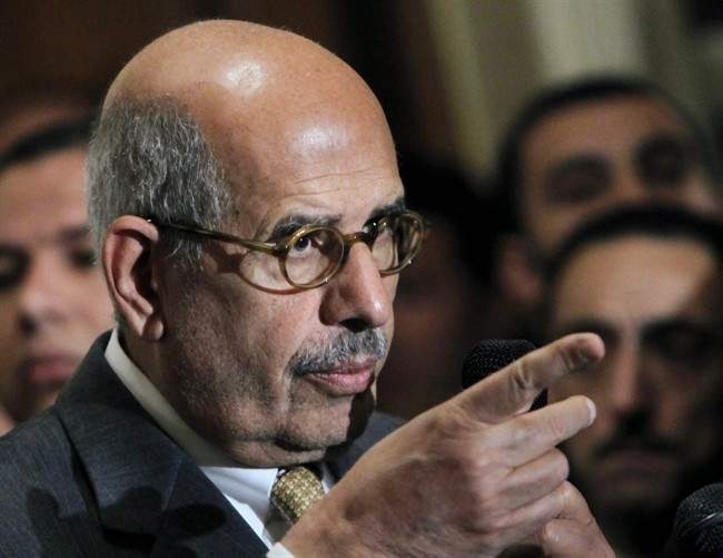 FILE - In this Monday, Jan. 28, 2013 file photo,  Mohamed ElBaradei speaks during a news conference following the meeting of the National Salvation Front, Egypt’s main opposition coalition, in Cairo. ElBaradei was named vice-president in July.