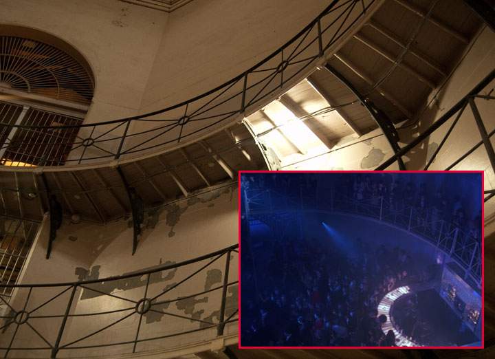 The Cell Block nightclub in ‘Cocktail’ (inset) was the rotunda of the Don Jail.