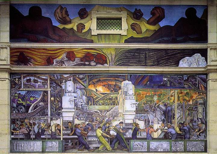 One of Mexican painter Diego Riveria's Detroit Industry frescos in the Detroit Institute of the Arts.