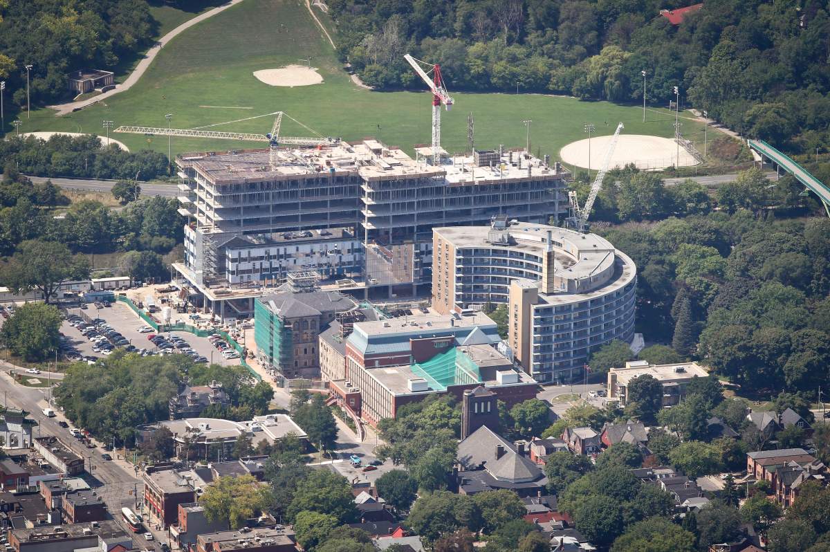 August 30 2011- Bridgepoint Health and the Don Jail construction. Aerial Toronto Skylines.